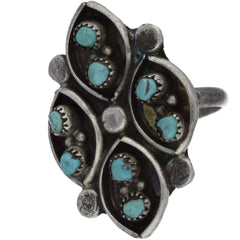 Zuni Handmade Turquoise Snake Eye Cluster Ring - Size 5.75