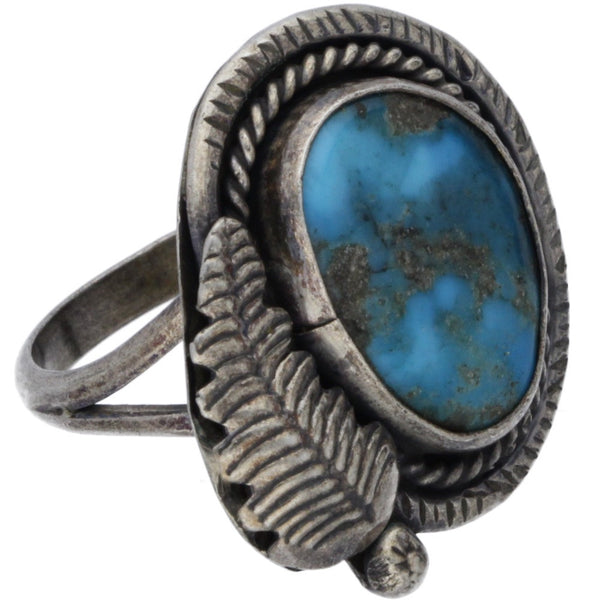 Navajo Braided & Carved Turquoise Rattlesnake Ring - Size 6.75