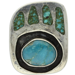 Navajo Handmade Handmade Turquoise Shadowbox Bear Print Ring - Size 8.5