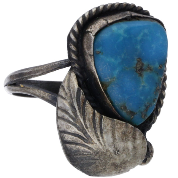 Navajo Handmade Braided Turquoise Feather Ring - Size 5.5