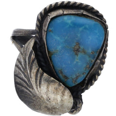 Navajo Handmade Braided Turquoise Feather Ring - Size 5.5