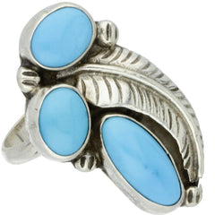 Navajo Handmade Modern Baby Blue Turquoise Feather Ring - Size 7