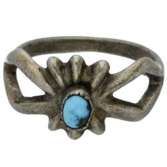 Navajo Handmade Turquoise Sandcast Ring - Size 8.5