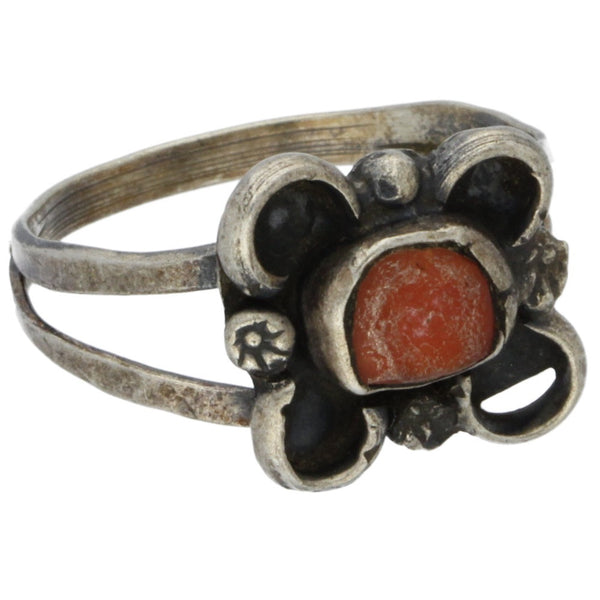 Navajo Handmade Coral Flower Ring - Size 6.25