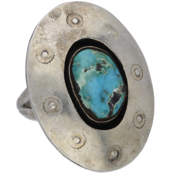 Navajo Hand-Stamped Shadow Box Turquoise Ring - Size 5.75