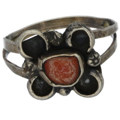 Navajo Handmade Coral Flower Ring - Size 6.25