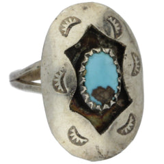 Navajo Hand-Punched Shadow Box Turquoise Ring - Size 5.25