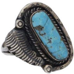 Navajo Braided & Carved Oblong Turquoise Rattlesnake Ring - Size 6.75