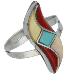 Zuni Handmade Coral Turquoise MOP Inlay Ring - Size 7.5