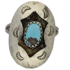 Navajo Hand-Punched Shadow Box Turquoise Ring - Size 5.25