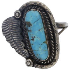 Navajo Braided & Carved Oblong Turquoise Rattlesnake Ring - Size 6.75