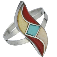 Zuni Handmade Coral Turquoise MOP Inlay Ring - Size 7.5