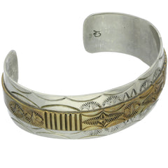 Navajo Hand-Punched Gold Accent Cuff Bracelet