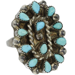 Zuni Handmade Turquoise Cluster Ring - Size 4.5