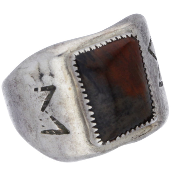 Navajo Hand-Punched Jasper Band Ring - Size 8.5