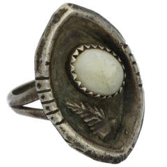 Navajo Handmade MOP & Leaf Carved Eye Midi Ring - Size 4