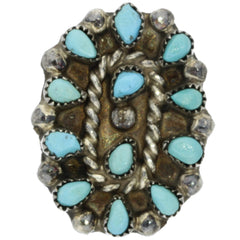 Zuni Handmade Turquoise Cluster Ring - Size 4.5