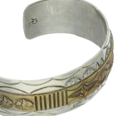 Navajo Hand-Punched Gold Accent Cuff Bracelet