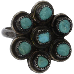 Zuni Chunky Turquoise Snake Eye Flower Ring - Size 6