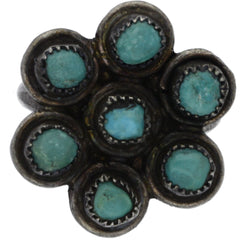 Zuni Chunky Turquoise Snake Eye Flower Ring - Size 6