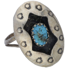 Navajo Handmade Shadow Box Turquoise Ring - Size 5