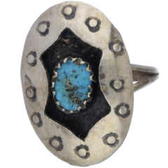 Navajo Handmade Shadow Box Turquoise Ring - Size 5