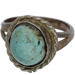 Navajo Handmade Braided Turquoise Ring - Size 4.75