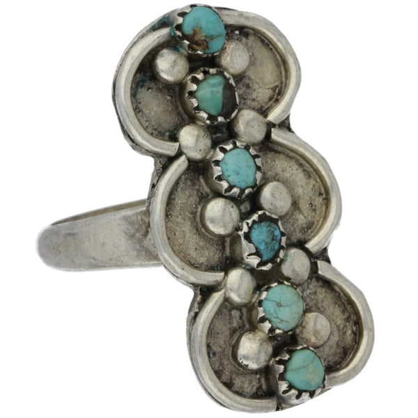 Zuni Handmade Elongated Turquoise Ring - Size 7.5