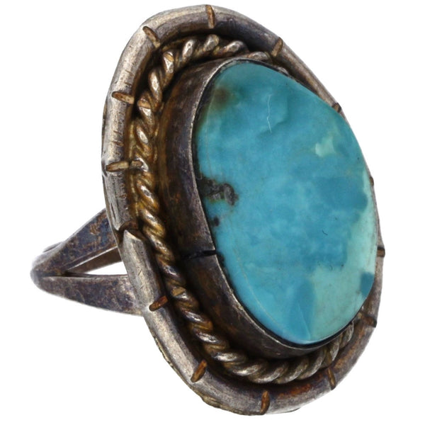 Navajo Handmade Braided Turquoise Ring - Size 4.75