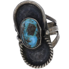 Navajo Handmade Half-Braided Elongated Turquoise Ring - Size 8.25