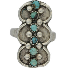 Zuni Handmade Elongated Turquoise Ring - Size 7.5