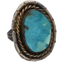 Navajo Handmade Braided Turquoise Ring - Size 4.75