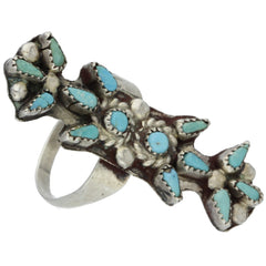 Zuni Handmade Elongated Petit Point Turquoise Ring - Size 6