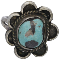 Navajo Handmade Braided & Scalloped Turquoise Ring - Size 8