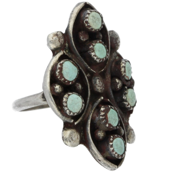 Zuni Handmade Snake Eye Turquoise Cluster Ring - Size 5.25