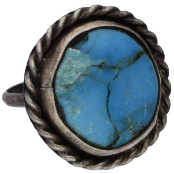 Navajo Handmade Braided Circle Turquoise Ring - Size 4.5