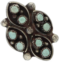 Zuni Handmade Snake Eye Turquoise Cluster Ring - Size 5.25