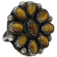 Zuni Handmade Tigers Eye Flower Ring - Size 6.75