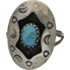 Navajo Hand-Stamped Turquoise Shadowbox Ring - Size 6