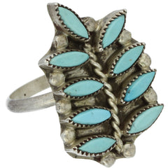 Zuni Handmade Petit Point Turquoise Leaves Ring - Size 7.75