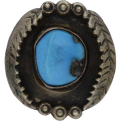 Navajo Handmade Dotted Turquoise Leaves Ring - Size 4