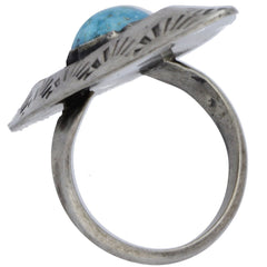 Navajo Hand-Punched Elongated Turquoise Shadow Box Ring - Size 4.25