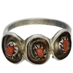 Zuni Handmade Snake Eye Coral Ring - Size 4.5