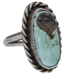 Navajo Handmade Braided Oval Turquoise Ring - Size 7.5