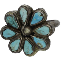 Navajo Handmade Turquoise Flower Ring - Size 7.75