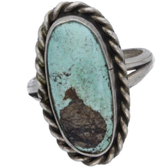 Navajo Handmade Braided Oval Turquoise Ring - Size 7.5