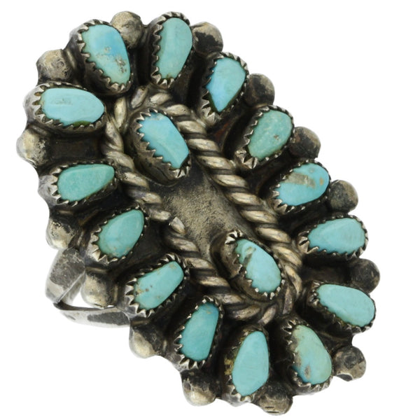 Zuni Handmade Turquoise Cluster Ring - Size 6.25