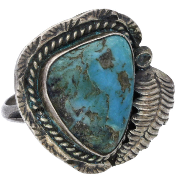 Navajo Braided & Carved Turquoise Rattlesnake Ring - Size 6.5