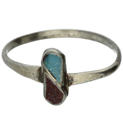 Zuni Handmade Turquoise & Coral Ring - Size 7