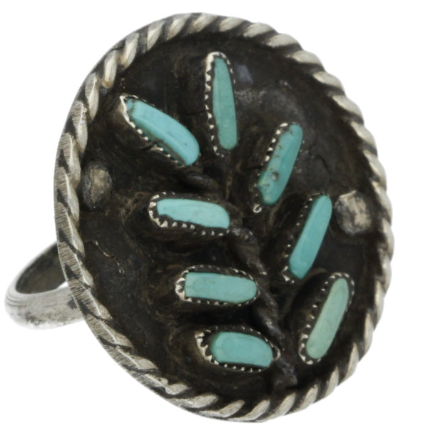 Zuni Handmade Braided Petit Point Turquoise Leaf Ring - Size 4.25